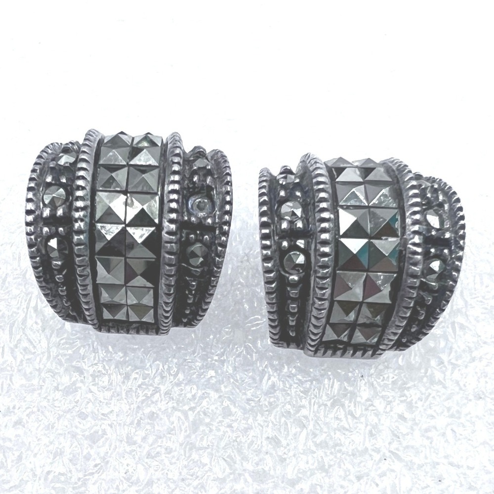 Judith Jack Sterling Silver Chunky Earrings Half Hoop Marcasite